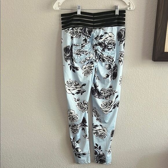 Floral Print Leggings with Striped Waistband new no tags bottom pockets Sz xl - Picture 4 of 14